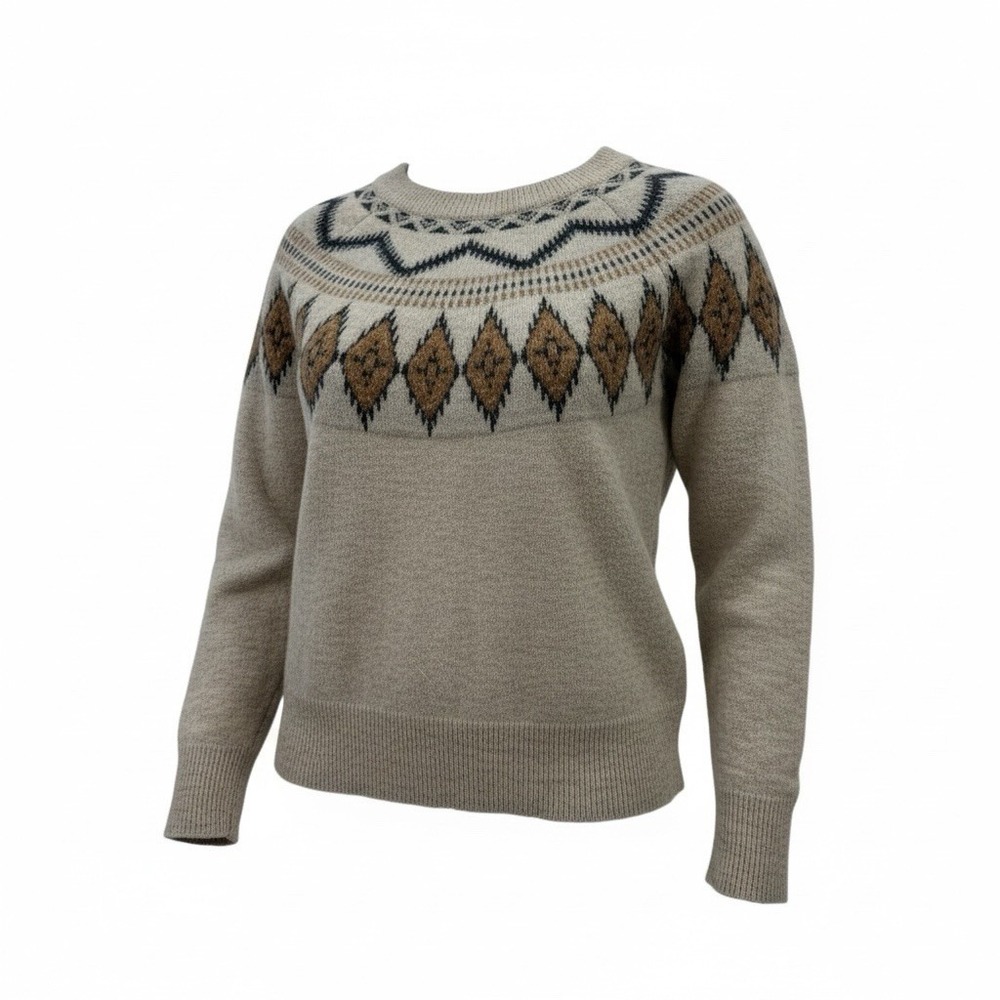 Fair Isle Crew Neck Sweater Natural‎ Cream Beige Large Soft Capsule Classic Prep